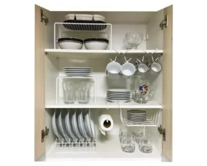 Leia mais sobre o artigo Kit Organizador de Armário Aramado de Cozinha Suporte de Prato Xícara Cesto 7 Peças – Transforme sua rotina com praticidade e estilo